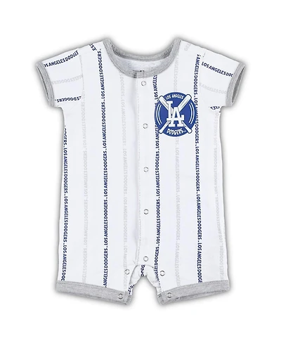 Newborn and Infant Boys Girls White Los Angeles Dodgers Ball Hitter Romper
