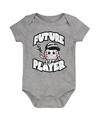 Newborn and Infant Boys Girls Heather Gray, Black, White Chicago Sox Minor League Player Three-Pack Bodysuit Set