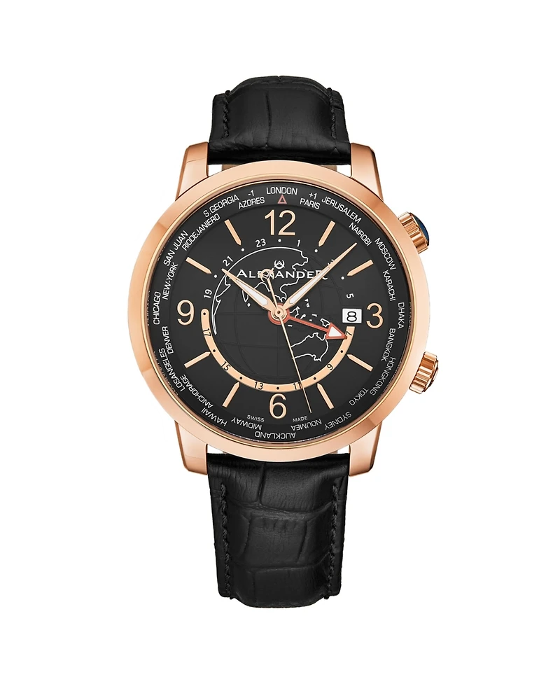 Alexander Men's Journeyman 2 Black Leather , Black Dial , 40mm Round Watch