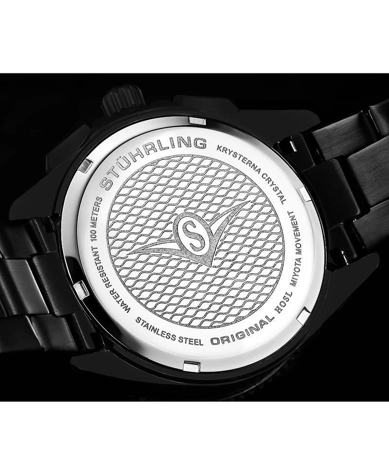 Stuhrling Men's Monaco Black Stainless Steel, Black Dial, 47mm Round Watch