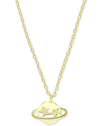 Cubic Zirconia Saturn Pendant Necklace, 13" + 2" extender