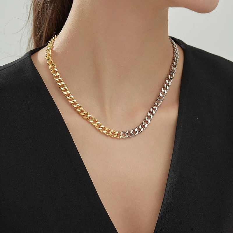 Joey Baby Silver Plated & Gold plated Brass Mixed Metal - Sake Necklace 17" For Unisex