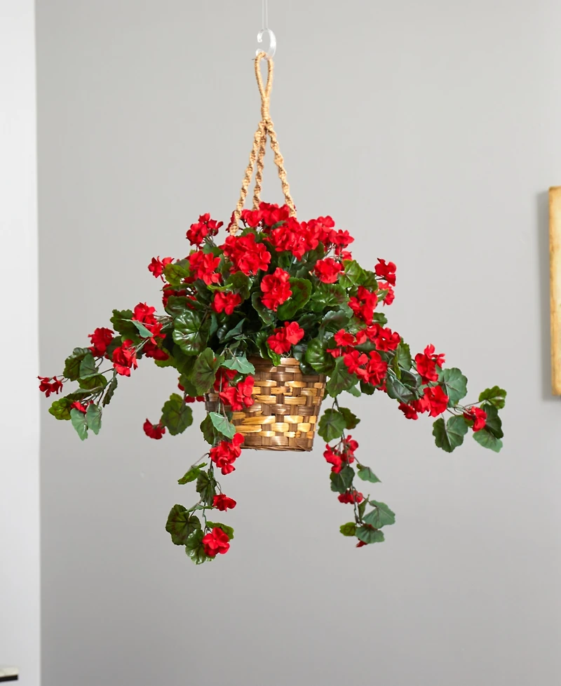 Nearly Natural Geranium Uv-Resistant Indoor/Outdoor Hanging Basket