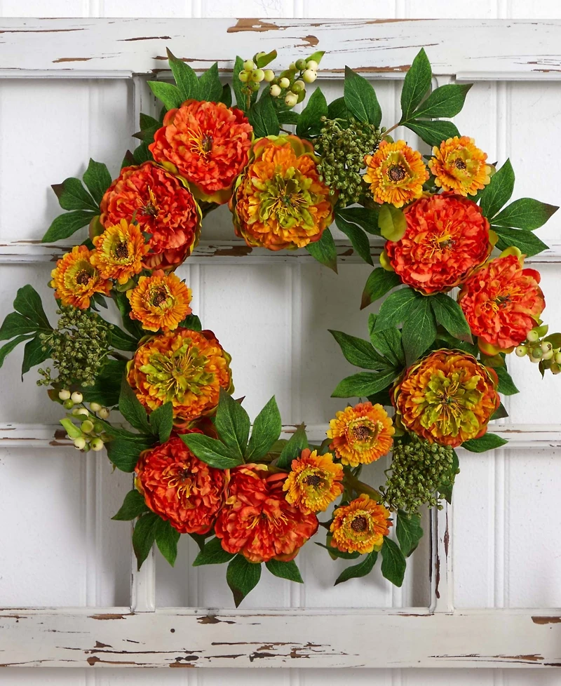 Nearly Natural 24'' Peony & Mum Wreath