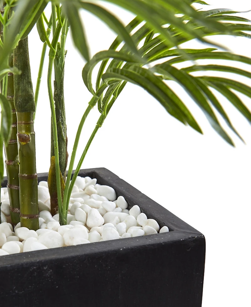 Nearly Natural 4.5' Areca Palm Uv-Resistant Indoor/Outdoor Artificial Tree in Black-Washed Planter