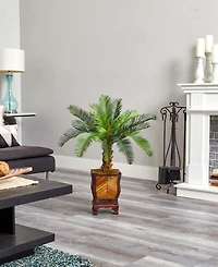 Nearly Natural 3' Cycas Artificial Tree in Wood Planter