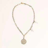 Joey Baby 18K Gold Plated Freshwater Pearls with a Coin Pendant - Connie Necklace 17" For Women