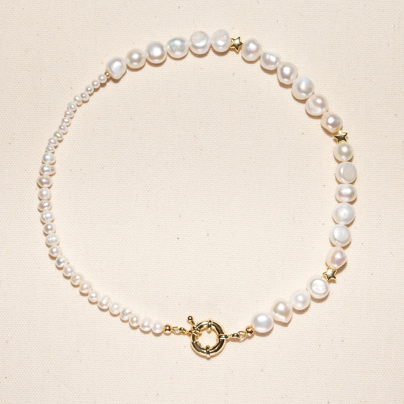 18K Gold Plated Freshwater Pearls mixed with Large and Small sizes - Ai Necklace 17" For Women