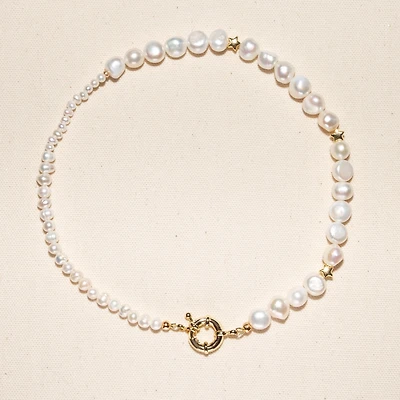 18K Gold Plated Freshwater Pearls mixed with Large and Small sizes - Ai Necklace 17" For Women