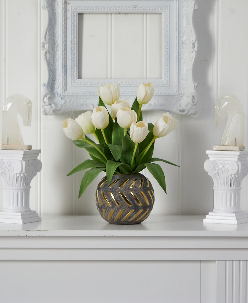 Nearly Natural Tulip Artificial Arrangement Decorative Vase