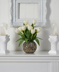 Nearly Natural Tulip Artificial Arrangement Decorative Vase