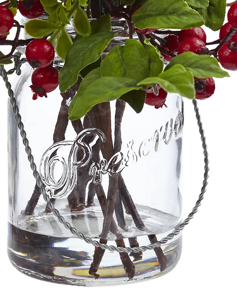 Nearly Natural Berry Boxwood in Glass Jar