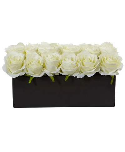 Nearly Natural Dozen Silk Roses Ceramic Rectangular Planter