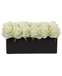 Nearly Natural Dozen Silk Roses Ceramic Rectangular Planter