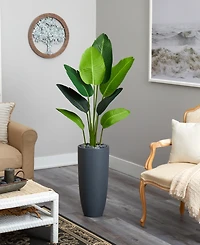 Nearly Natural 5.5' Traveler's Palm Artificial Tree in Gray Planter