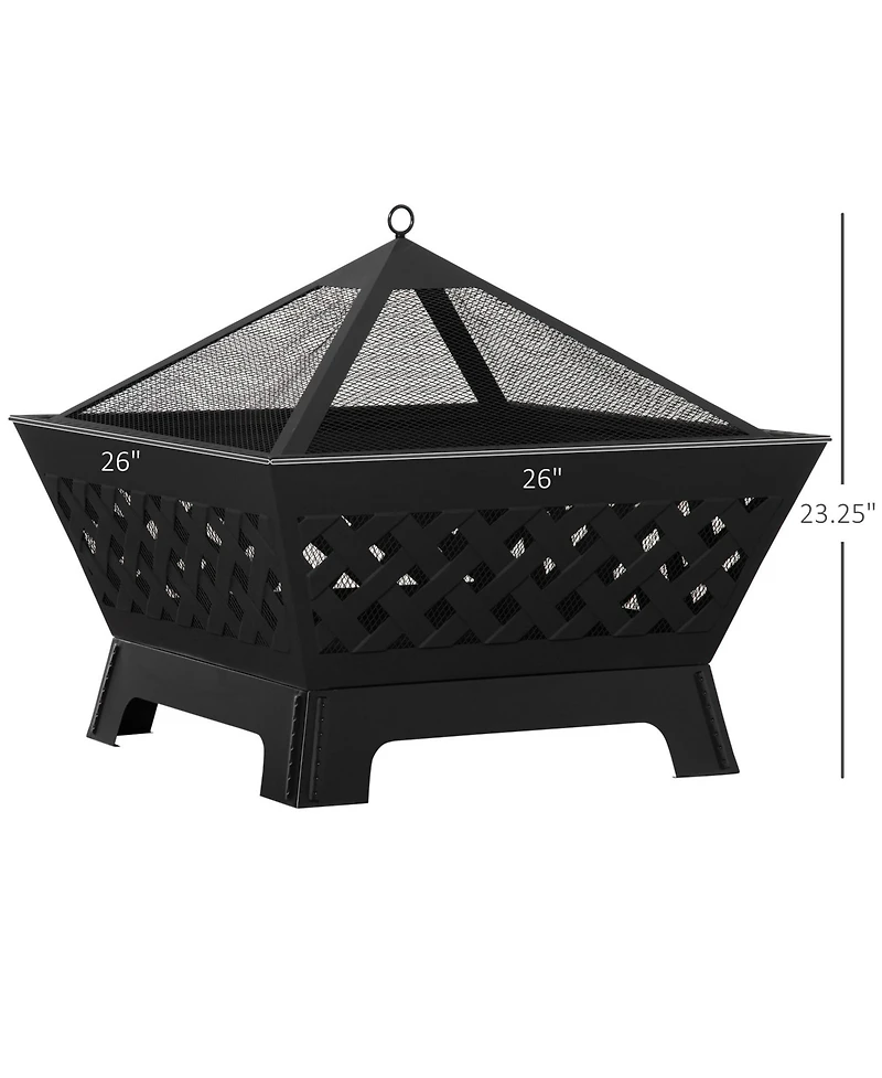 Outsunny 26 Inch Outdoor Fire Pits, Bonfire Wood Burning Firepit Bowl, Camping Fire Pit with Spark Screen Cover, Poker for Patio, or Backyard, Black