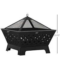 Outsunny 26 Inch Outdoor Fire Pits, Bonfire Wood Burning Firepit Bowl, Camping Fire Pit with Spark Screen Cover, Poker for Patio, or Backyard, Black