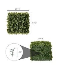 Outsunny 12PCS 20" x 20" Artificial Boxwood Wall Panels Privacy Fence Screen Faux Hedge Greenery Backdrop for Home Garden Backyard Balcony, Green
