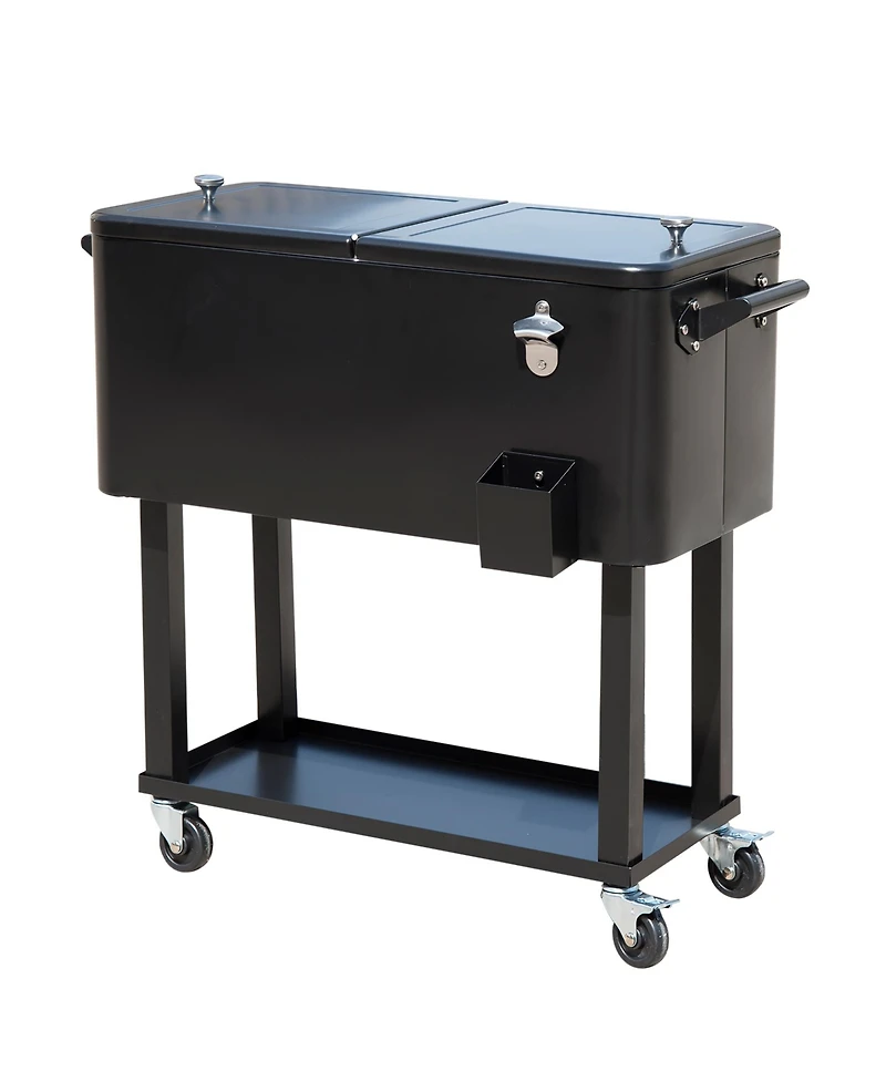 Outsunny 80 Qt Rolling Cooling Bins Ice Chest on Wheels Outdoor Stand Up Drink Cooler Cart for Party, Black