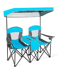 Costway Portable Folding Camping Canopy Chairs w/ Cup Holder Cooler