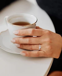 Diamond Emerald- & Round-Cut Three Stone Engagement Ring (1/2 ct. t.w.) 14k White Gold
