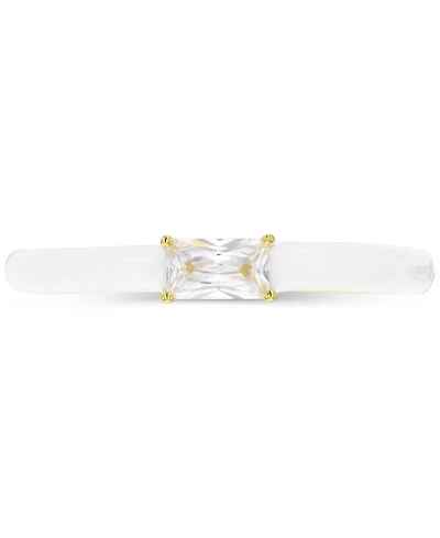 Cubic Zirconia & Enamel Stack Band 14k Gold-Plated Sterling Silver