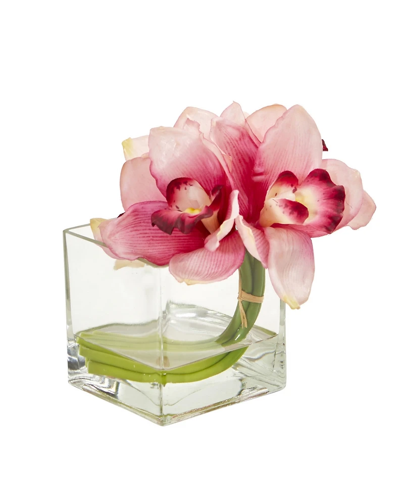 Nearly Natural Cymbidium Orchid Artificial Arrangement in Glass Vase (Set of 2)