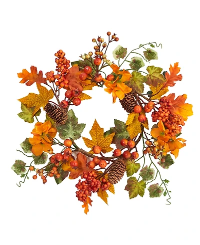 6.5" Autumn Hydrangea and Pinecones Artificial Wreath Set, 2 Piece