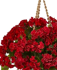 Nearly Natural 19" Geranium Hanging Basket Artificial Plant Uv Resistant