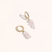 Joey Baby 18K Gold Plated Freshwater Pearls with Rose Quartz Mismatch Style - Manifesting it! Earrings For Women
