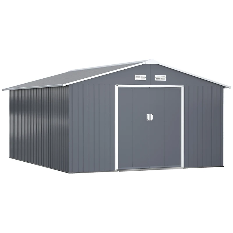 Outsunny 11' x 12.6' Storage Shed Garden Tool House w/ Vents Doors Charcoal