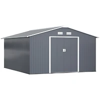 Outsunny 11' x 12.6' Storage Shed Garden Tool House w/ Vents Doors Charcoal