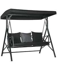 Outsunny 3-Seat Patio Swing Chair, Outdoor Canopy Swing Glider with Cushion with 3 Throw Pillows & Adjustable Shade for Porch, Garden, Poolside