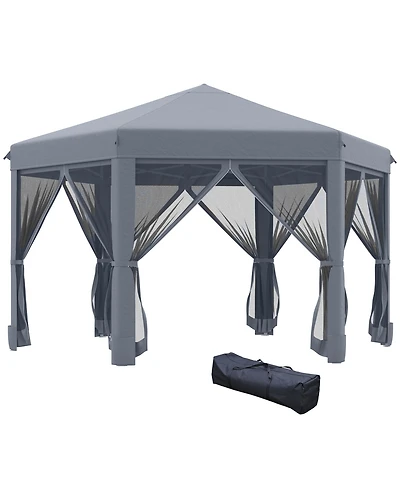 Outsunny 13' x 13' Pop Up Hexagonal Canopy Tent w/ Mesh Sidewalls,