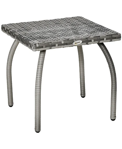Outsunny Rattan Wicker Side Table, End Table with All-Weather Material for Outdoor, Garden, Balcony, or Backyard, Gray