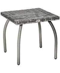 Outsunny Rattan Wicker Side Table, End Table with All-Weather Material for Outdoor, Garden, Balcony, or Backyard, Gray