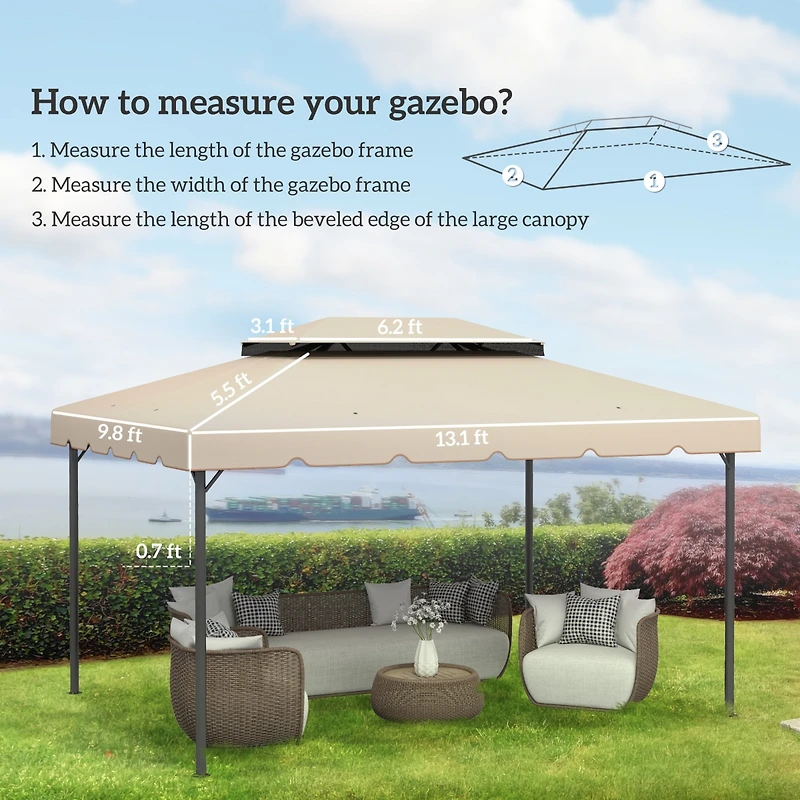 Outsunny 13' x 10' Double Roof Gazebo Replacement Canopy Top Cover