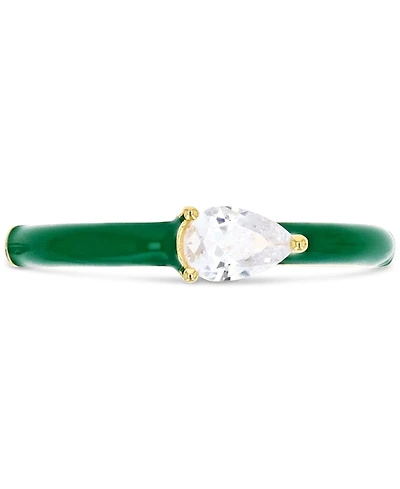 Cubic Zirconia & Enamel Ring 14k Gold-Plated Sterling Silver