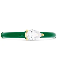Cubic Zirconia & Enamel Ring 14k Gold-Plated Sterling Silver