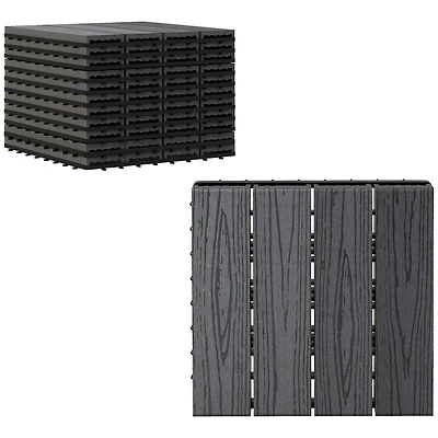 Outsunny 12" 11pc Wood-Plastic Composite Flooring Deck Interlocking Tiles