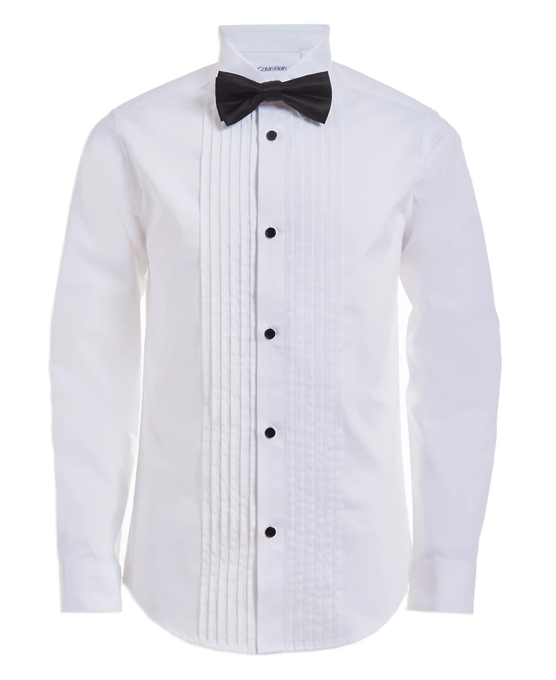 Calvin Klein Big Boys Husky Tuxedo Shirt and Bow Tie Box Set