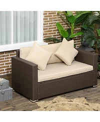 Outsunny Wicker Loveseat, Patio Furniture Couch, Padded Outdoor Sofa,