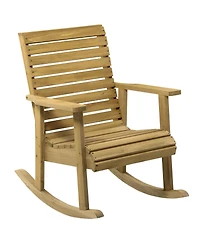 Outsunny Wooden Outdoor Rocking Chair, Traditional Slatted Wood Rocker with Armrests for Indoor & Outdoor, Light Brown
