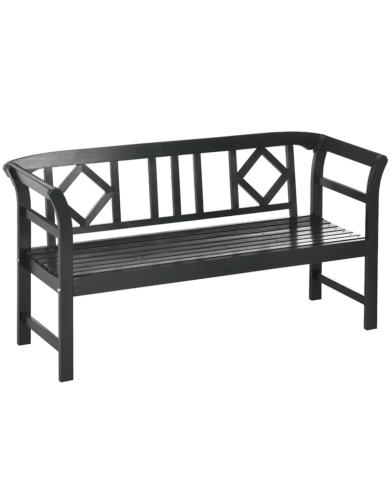 Outsunny Three-Person Wooden Bench, Three-Seater Outdoor Patio Bench, Backrest and Armrests, Rustic Country Diamond Pattern, Slatted Seat for Backyard