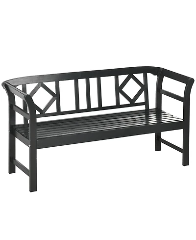 Outsunny Three-Person Wooden Bench, Three-Seater Outdoor Patio Bench, Backrest and Armrests, Rustic Country Diamond Pattern, Slatted Seat for Backyard