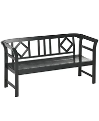 Outsunny Three-Person Wooden Bench, Three-Seater Outdoor Patio Bench, Backrest and Armrests, Rustic Country Diamond Pattern, Slatted Seat for Backyard