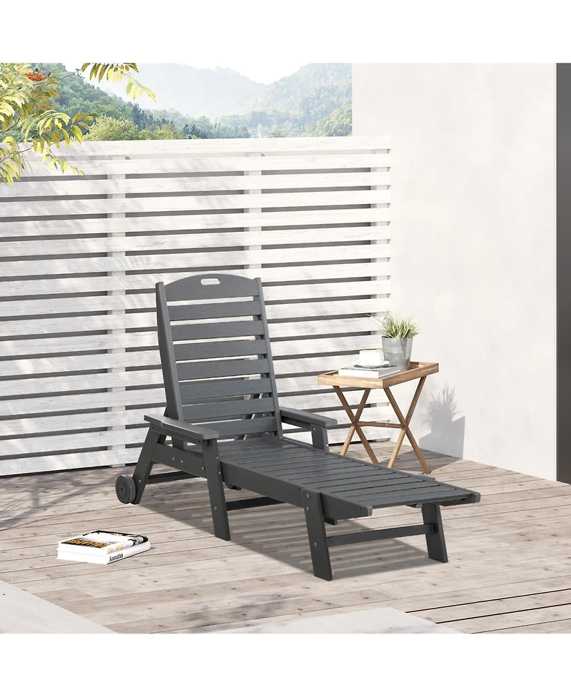 Outsunny Outdoor Chaise Lounge Chair, Waterproof Pool Furniture with Reclining Adjustable Backrest & Wheels for Beach, Tanning, Poolside, Patio, Light
