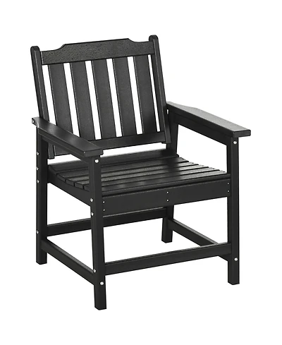 Outsunny Plastic Patio Chairs, Outdoor Dining Chair with Armrests and Slatted Back, Outdoor Armchair for Lawn, Garden, Poolside, Backyard, Black