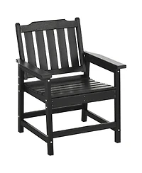 Outsunny Plastic Patio Chairs, Outdoor Dining Chair with Armrests and Slatted Back, Outdoor Armchair for Lawn, Garden, Poolside, Backyard, Black