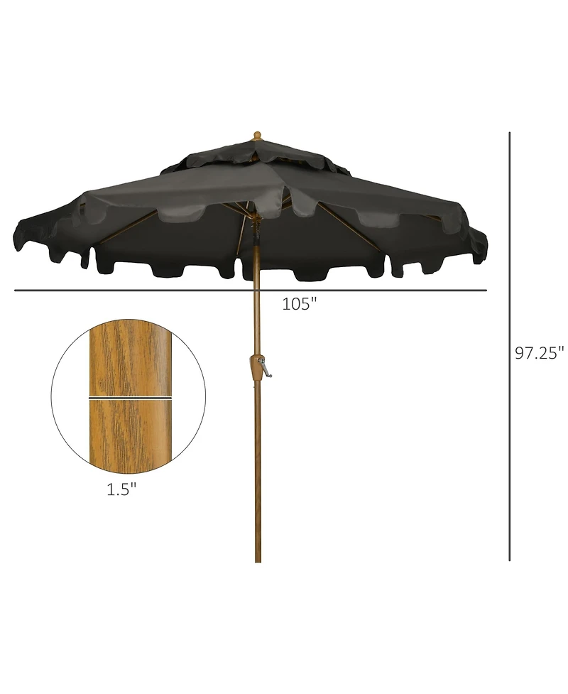 Outsunny 9' Patio Umbrella with Push Button Tilt and Crank, Double Top Ruffled Outdoor Market Table Umbrella with 8 Ribs, for Garden, Deck, Pool, Gray